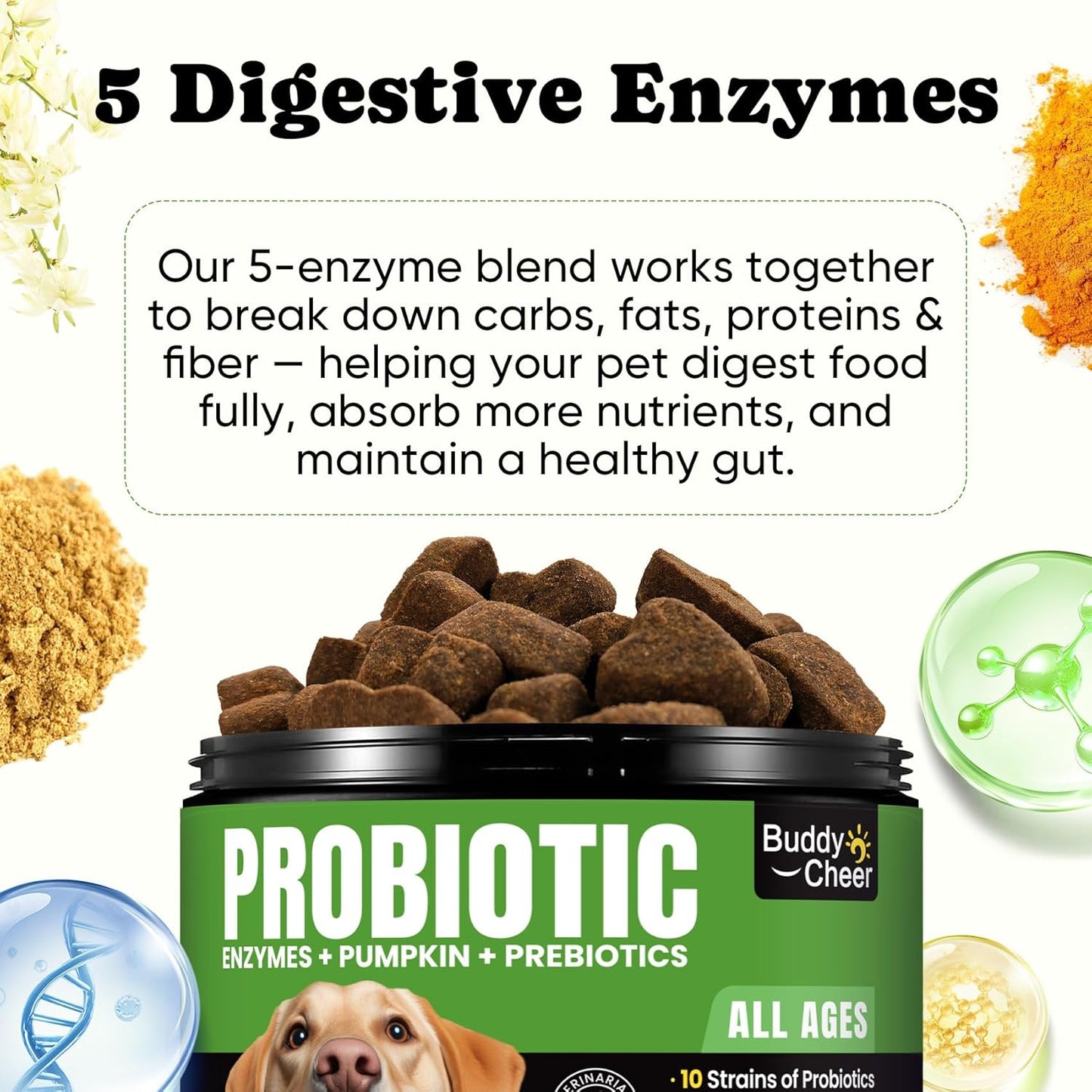 Probiotics for Dogs - Dog Probiotics with 5 Enzymes & 4 Prebiotics for Itchy Skin, Pet Probiotics lab for Digestion & Gut Support, Helps Diarrhea, Yeast Infection, Allergies & Immune System -180 Chews