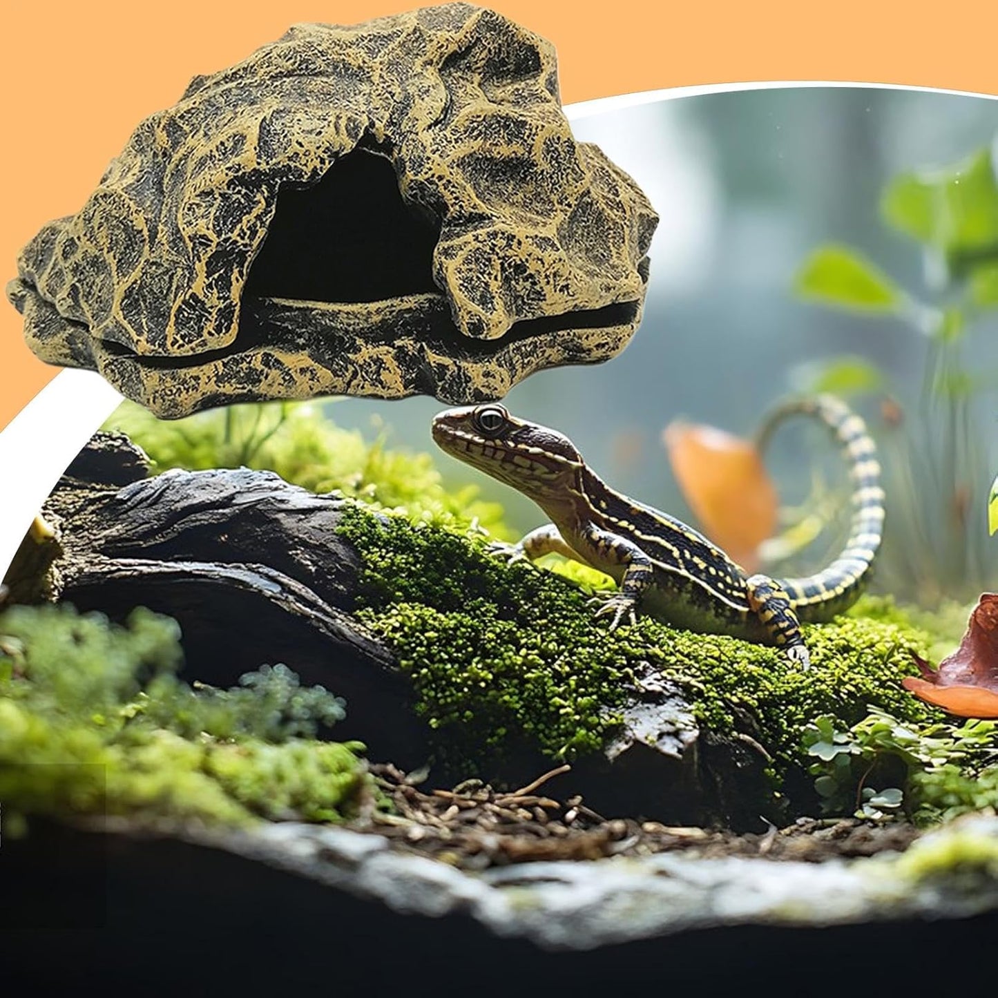Reptile Shelter - Fake Rock Resin Terrarium, Aquarium Caves | Landscape Basking Suitable Gecko Lizard Tortoise Snake Amphibian Fish Habitat Decoration L