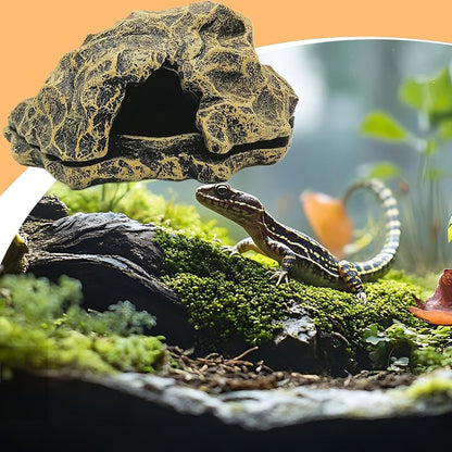 Reptile Shelter - Fake Rock Resin Terrarium, Aquarium Caves | Landscape Basking Suitable Gecko Lizard Tortoise Snake Amphibian Fish Habitat Decoration L