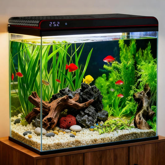 Coospider 20 Gallon Fish Tank, Glass Aquarium Starter Kit, with Ultra-Quiet Filter Pump, 3-Color LED Lights, Self-Cleaning Aquarium with Temp Monitoring for Betta Fish, Shrimp, Kids Gift Idea