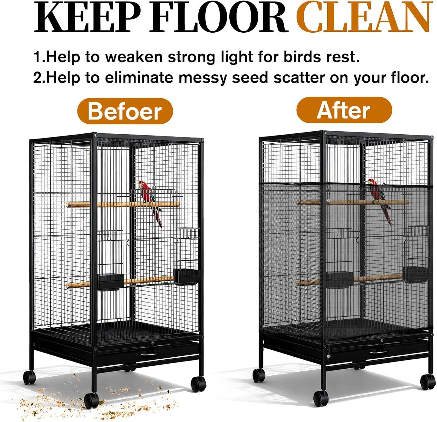 1 Pc Large Bird Cage Seed Cather, Bird Cage Cover 31 X 118 Inches Adjustable Birds Cages Skirt, Elastic Band Mesh Cages Cover for Parrot Seed Guard