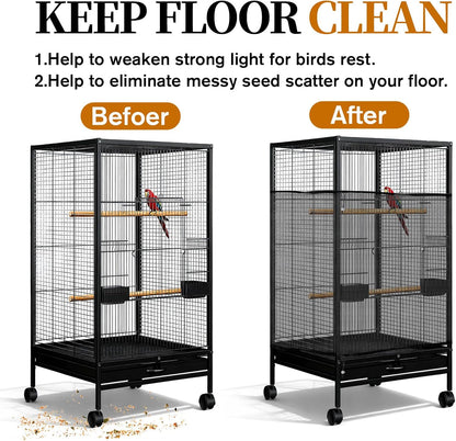 1 Pc Large Bird Cage Seed Cather, Bird Cage Cover 31 X 118 Inches Adjustable Birds Cages Skirt, Elastic Band Mesh Cages Cover for Parrot Seed Guard