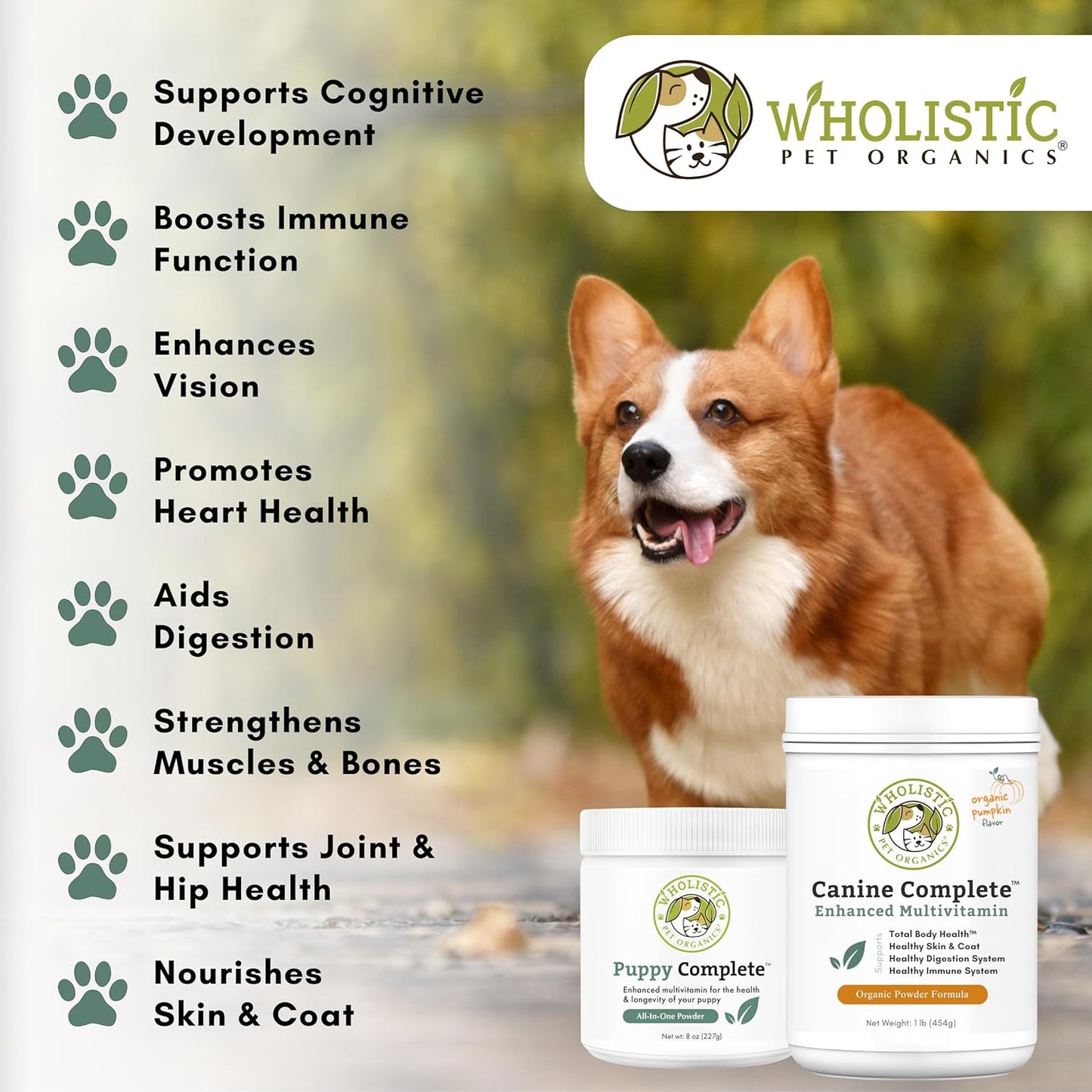 Wholistic Pet Organics Canine Complete & Salmon Oil - Dog Vitamins with Wild Alaskan Salmon Oil for Immune System, Skin, Coat & Overall Health - 1 lb Each