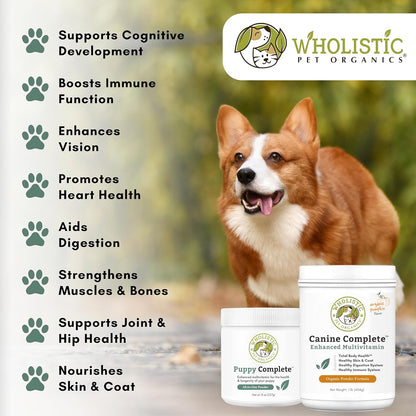 Wholistic Pet Organics Canine Complete & Dog Probiotics Powder - Dog Multivitamins with Prebiotics and Probiotics for Immune System, Digestive Health & Overall Health Support - Promote Daily Wellness