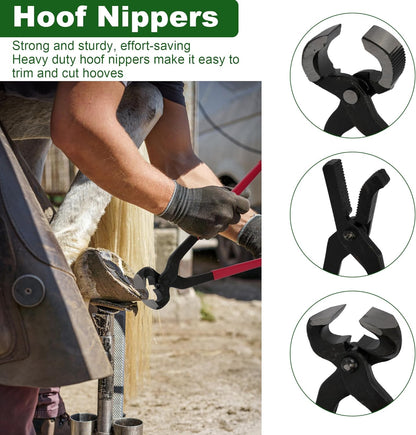 12Pcs Farrier Tools Kit Hoof Trimming Tools with Tool Bag, Hoof Nippers, Horseshoe Cutting Pliers, Goat Hoof Trimmers Shear, Hoof Rasp File, Horseshoe Brush, Hoof Knife, Hoof Hammer, Gloves