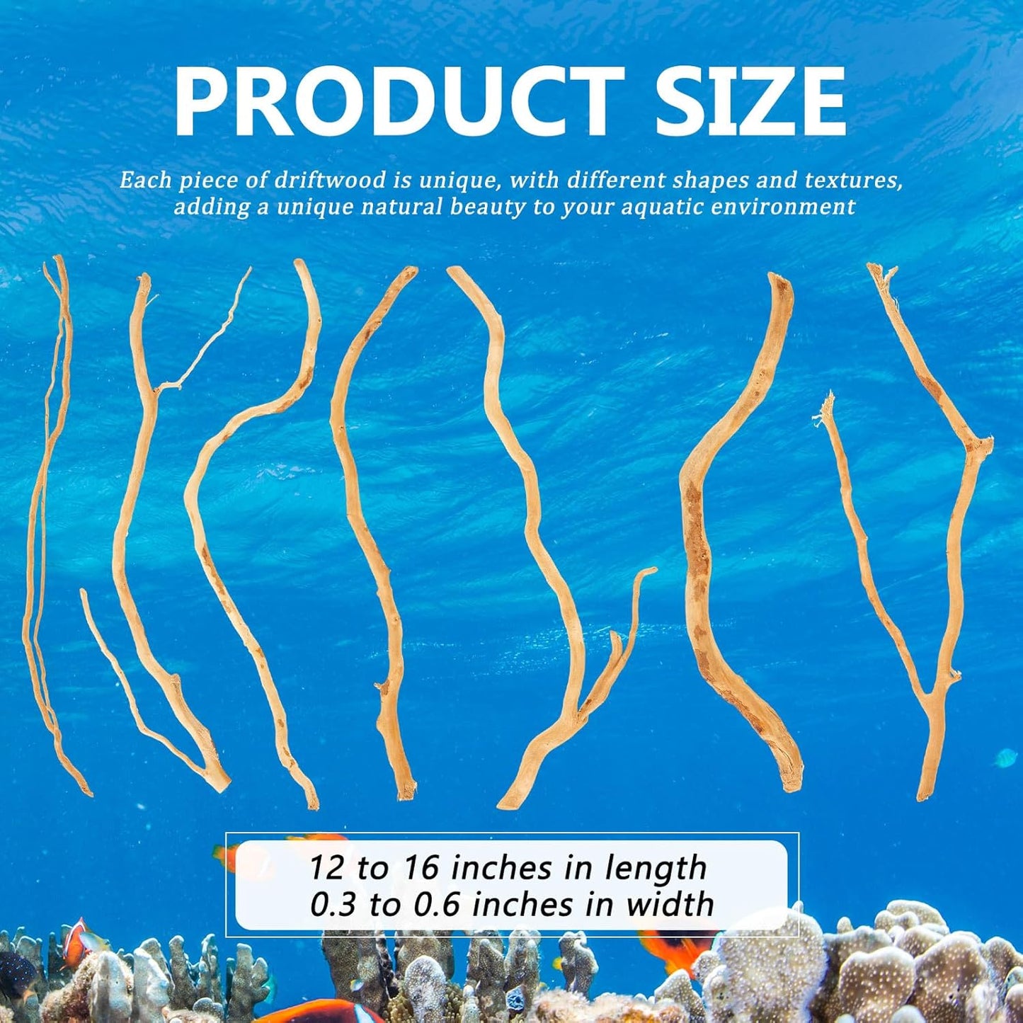 150g Natural Driftwood for Aquarium 12''-16'' Reptile Branches Terrarium Wood Long Driftwood for Aquarium Assorted Shapes Natural Decor