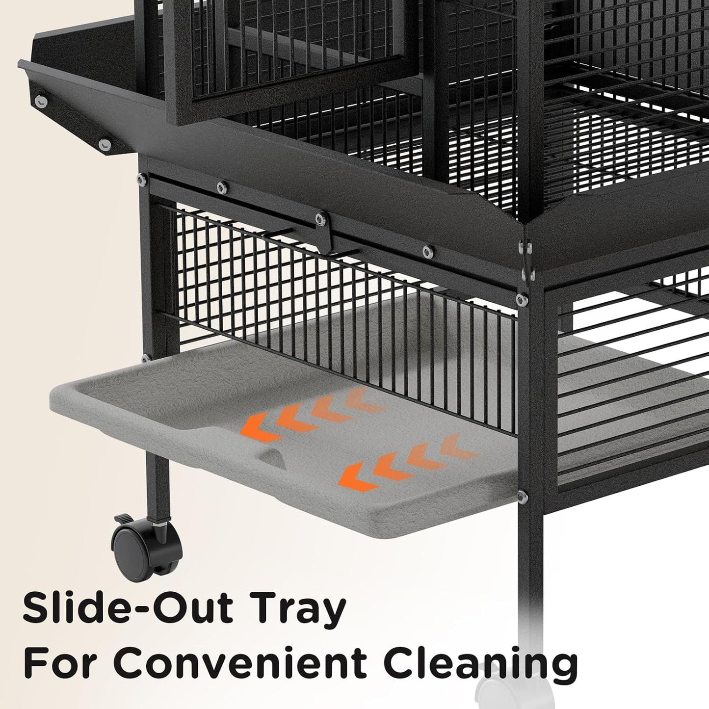 Spacious 60 Inch Wrought Iron Bird Cage with Rolling Stand, Play Top, 4 Stainless Steel Bowls - Ideal for Conure, Cockatiel, Parakeet, Lovebird, Budgie, Small Birds