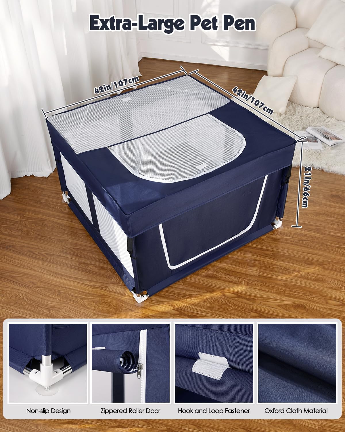 Puppy Playpen with Cover, Dog Playpen for Puppies or Small,Dog Fence Pet Playpen for Indoor & Outdoor,Sturdy Safety Whelping Box,Puppy Cage with Zipper Door,42x42 x26 inch