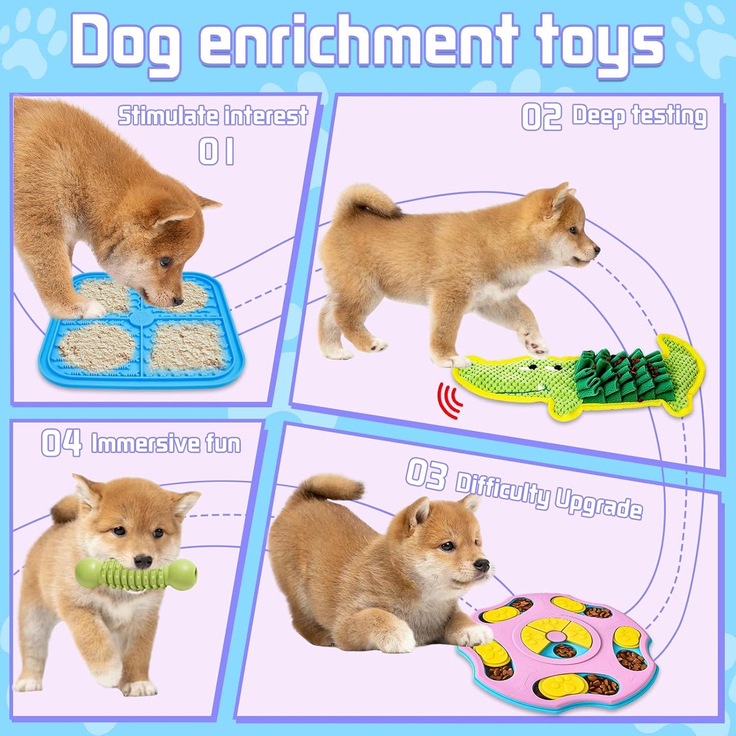 9 PCS Interactive Dog Puzzle Toy Set, Mentally Stimulating Dog Enrichment Toys for Small to Medium Smart Dogs, Includes Lick Mat with Suction Cups and Snuffle Mat for Dogs