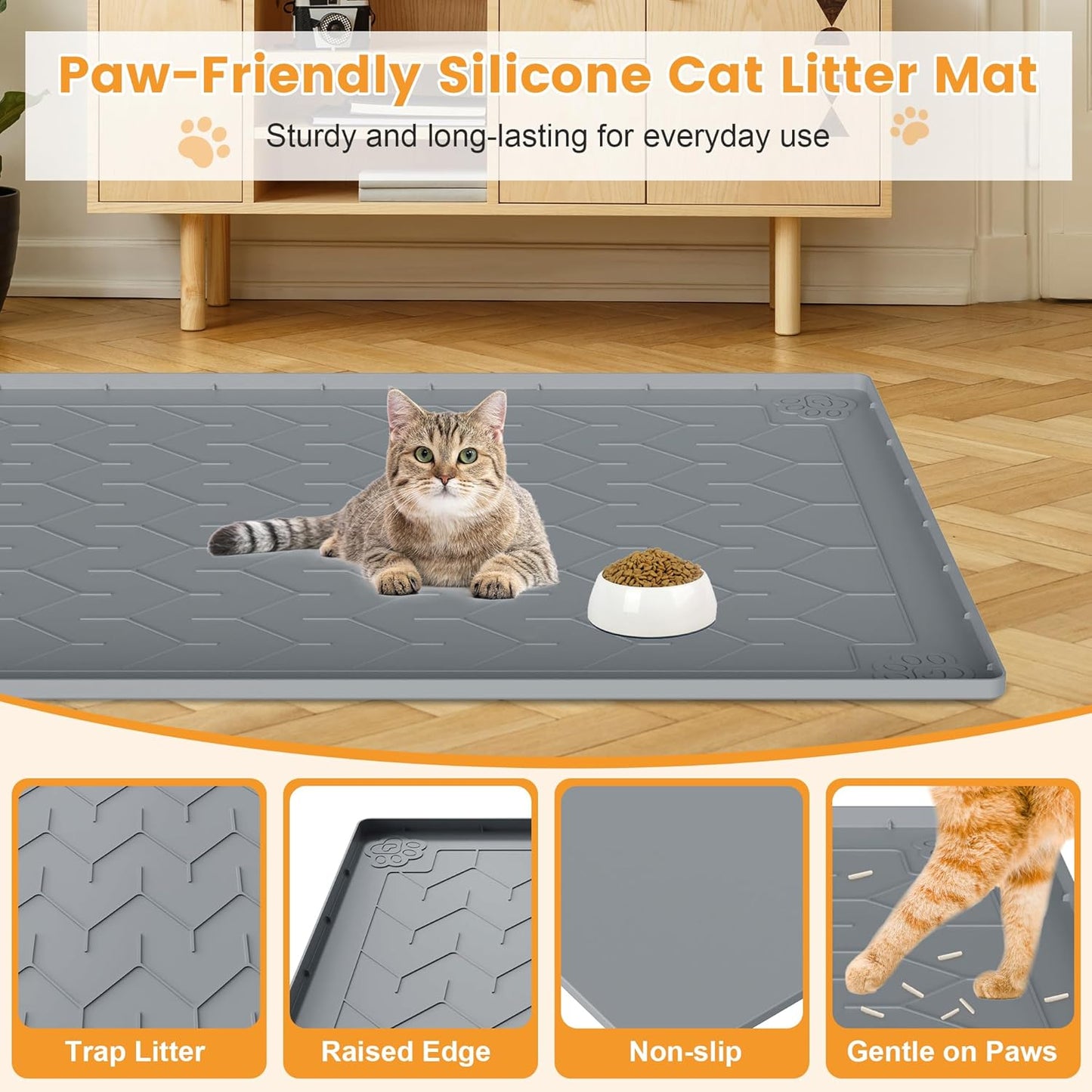 35" x 24"Cat Litter Mat & Extra Large 40"x28" Silicone Mat for Litter Box, Waterproof & Non-Slip Rubber Mat with Lip, Litter Trapping & Scatter Control, Soft on Cat Paws