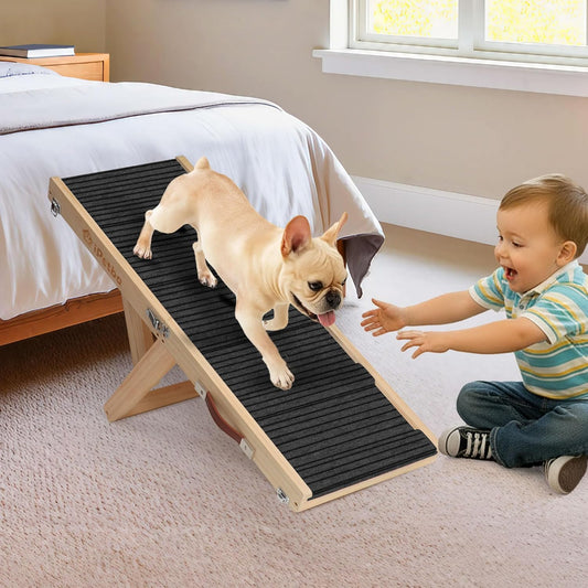Dog Ramp for Bed & Couch for Small Dogs - Joint-Friendly, Anti-Slip, Folding, Adjustable, Portable, Up to 35 lbs