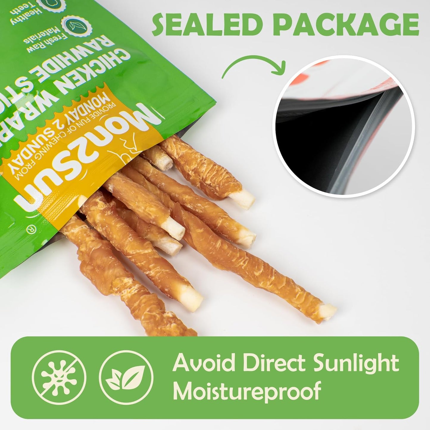 MON2SUN Dog Treats, Rawhide Twist Chicken Hide Sticks, Suitable for Puppy and Small Dogs, 5 Inch (Chicken, 14.11 oz)