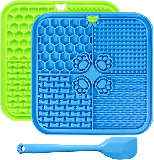 Dog Lick Mat with Suction Cups, Lick Mat for Dogs, Pet Food Mats and Slow Feeder Cat Bowl for Dog Anxiety Relief Pet Enrichment Toys for Bathing Station and Cat Grooming 2 Pack (Blue & Green)
