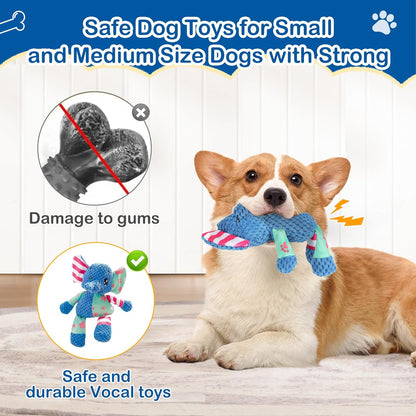 Dog Squeak Toys for Small & Medium Breeds, Puppy Teething Interactive Chewing Plush Toy to Keep Them Busy, Best Birthday, Christmas, Halloween, Easter Gift, Elephant