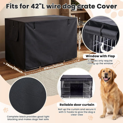 Lounsweer 3 Pcs Dog Crate Cover Set with Kennel Cover, Bed Mat & Bumper Pad, All-Black Pet Kennel Sunshade Accessories Fit for 42 Inch Wire Crates, Light Reducing Puppy Training Crate Privacy