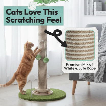 Coconut Tree Cat Scratching Post with Rotating Base, Green, 16 * 13 * 32 in