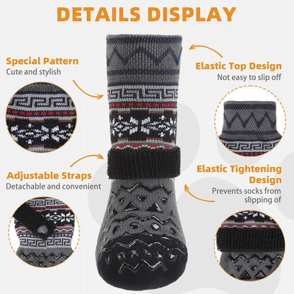 KOOLTAIL Dog Socks to Prevent Licking Paws for Hardwood Floors Anti Slip, Winter Warm Pet Boots&Paw Protector with Grippers, Double Sides Puppy Shoes Booties for Small Medium Large Senior Dogs