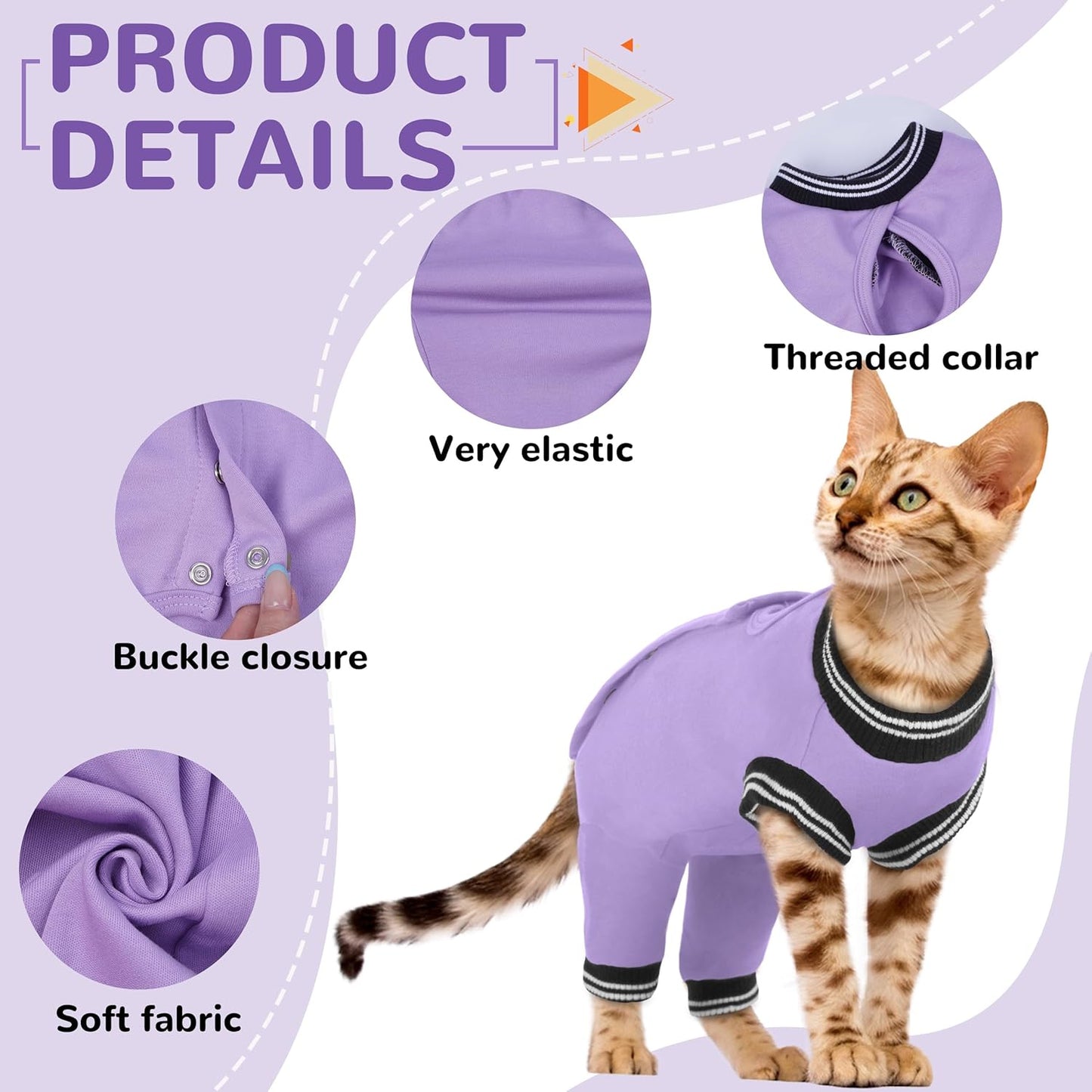 PUMYPOREITY Cat Recovery Suit for Hind Legs, Cat Surgical Spay Suit with Leg Sleeves to Stop Licking, Long Rear Sleeve Wound Cover Abdomen Kitten Onesie, Purple, M