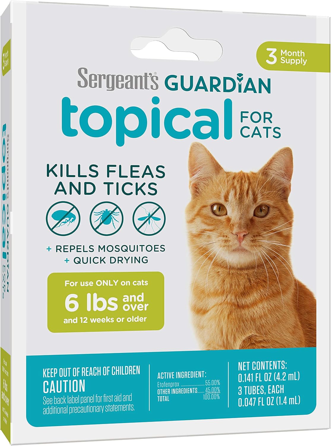 Sergeant's Guardian Flea & Tick Squeeze On Topical Cats 6lbs and Over., 3 Count