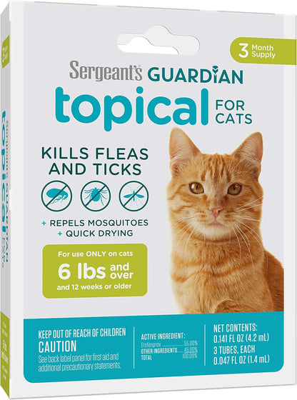 Sergeant's Guardian Flea & Tick Squeeze On Topical Cats 6lbs and Over., 3 Count