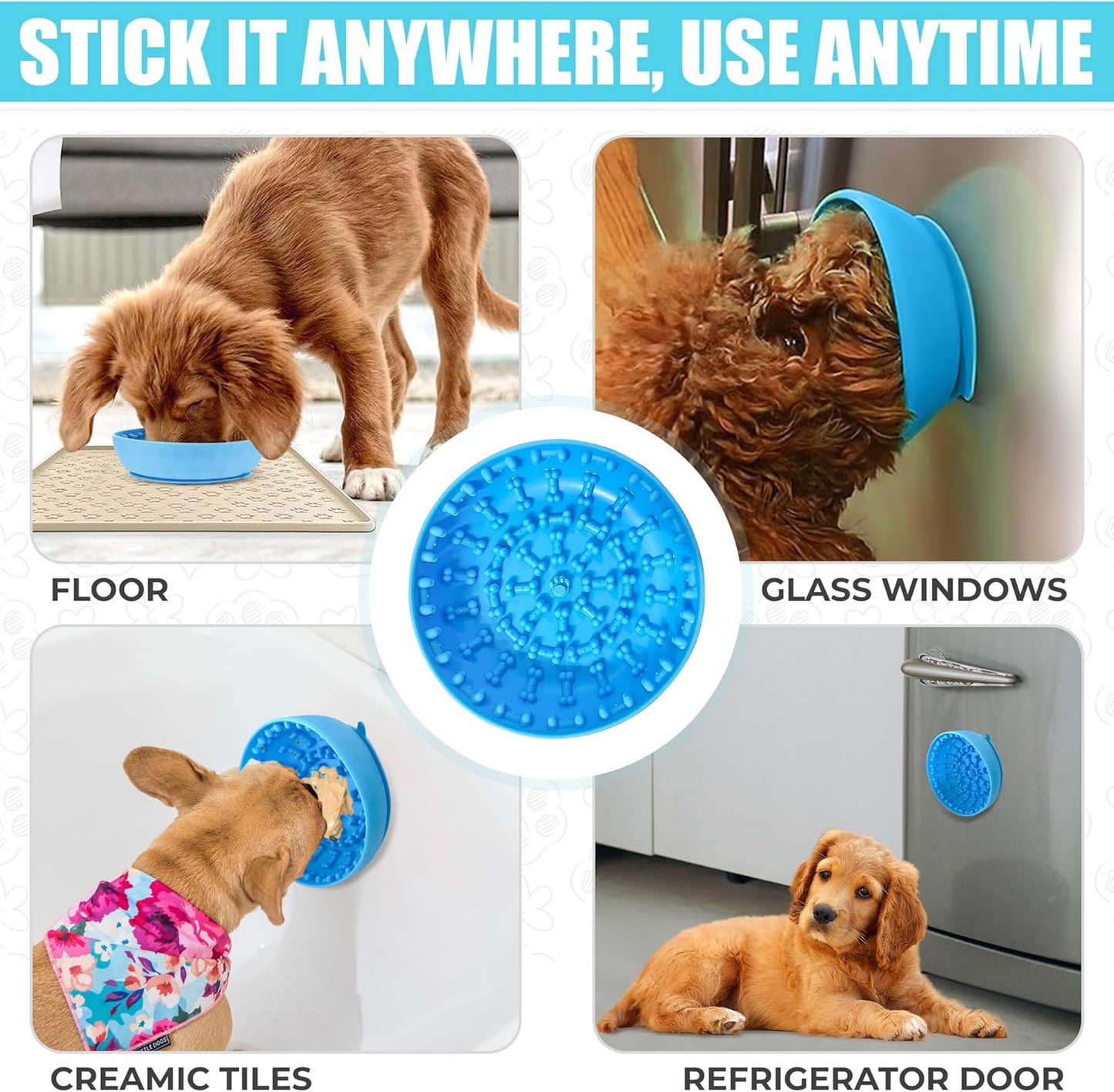 Lick mat for Dog Slow Feeder Bowl Anxiety Boredom Reducer Perfect for Yogurt, Peanut Butter. Wobble Dog Slow Feeder Bowl Easy to Clean - Non Slip Design BPA Free Silicone Licking mat - Blue