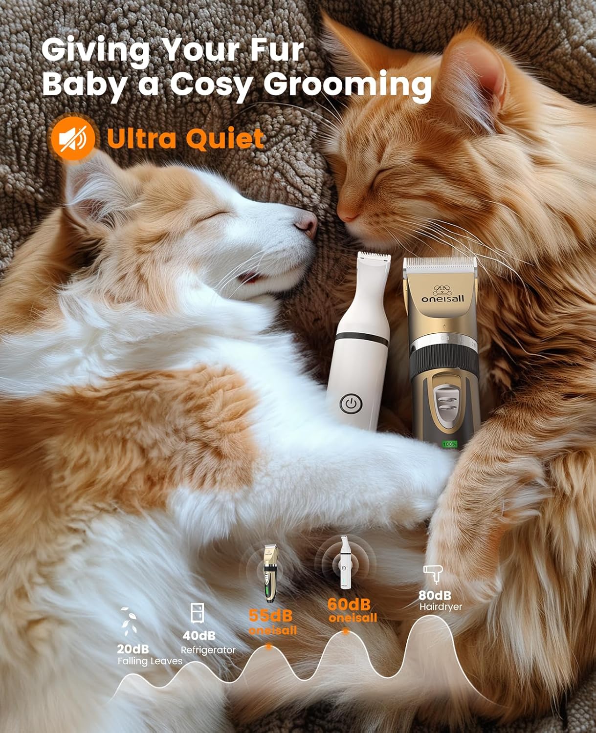 oneisall Dog Clippers and Paw Trimmer Kit 2 in 1 Low Noise Cordless Dog Clippers for Grooming Pet Hair Trimmers for Small and Large Dogs Cats Animals