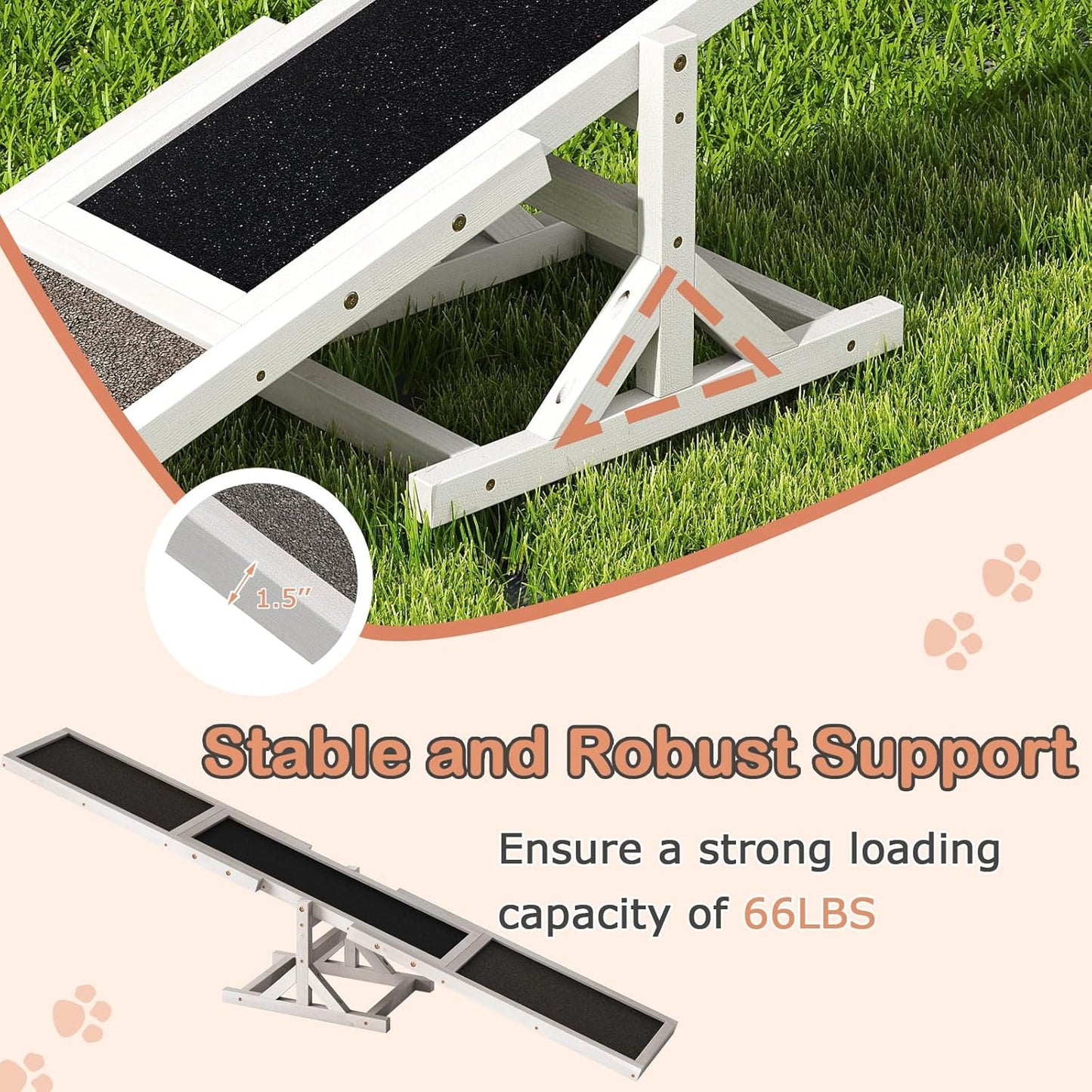 PETSITE Wooden Dog Agility Seesaw, Dog Exercise & Play Set, Outdoor Run Game Toy, Climbing Platform Balance Training Equipment, Weatherproof Pet Supplies for Backyard Obstacle Courses (White)