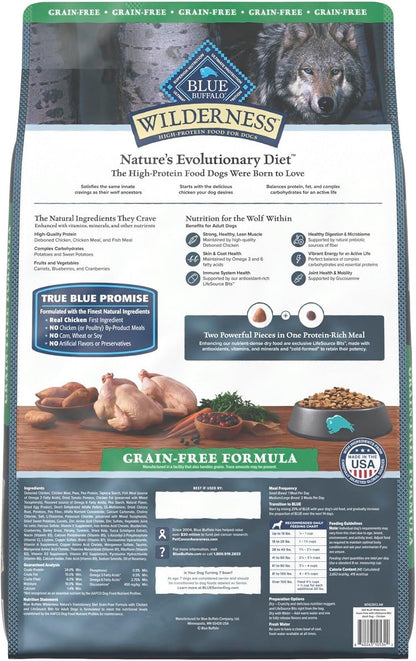Blue Buffalo Wilderness Adult High-Protein Dry Dog Food with Real Chicken, Grain-Free, Made in the USA with Natural Ingredients, Chicken, 24-lb Bag