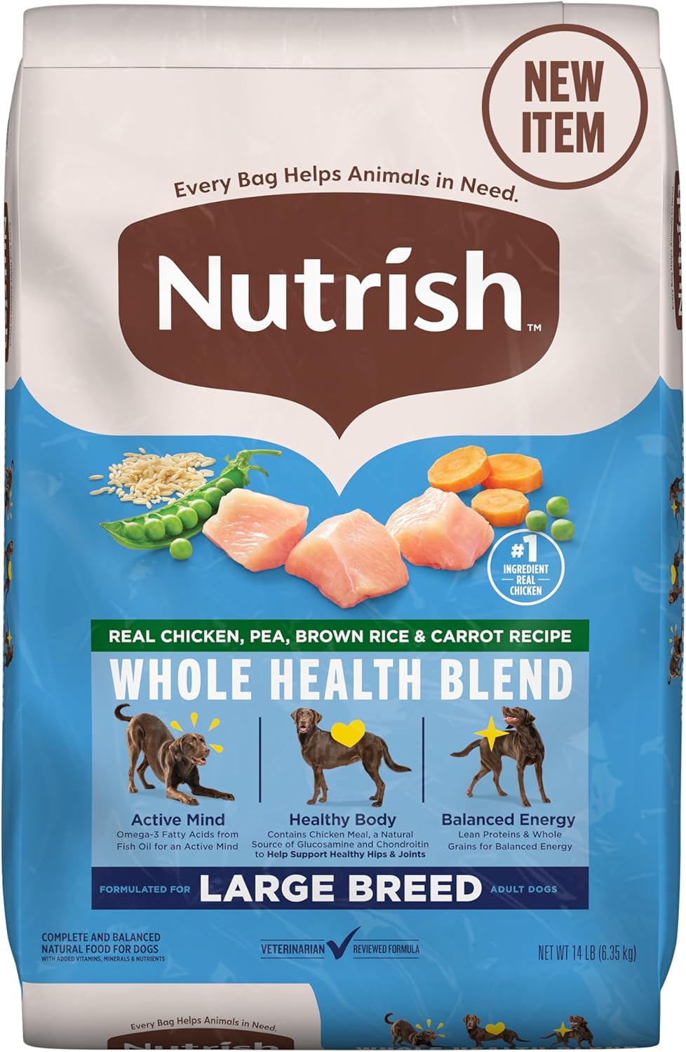 Nutrish Large Breed Real Chicken, Pea, Brown Rice & Carrot Recipe Whole Health Blend Dry Dog Food, 14 lb. Bag (Rachael Ray)