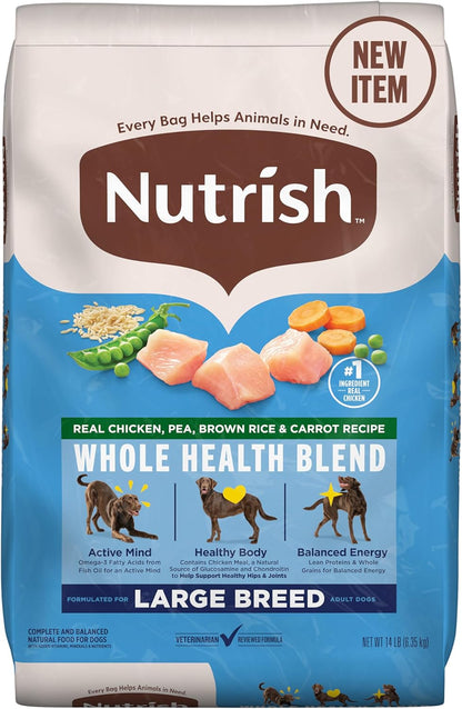 Nutrish Large Breed Real Chicken, Pea, Brown Rice & Carrot Recipe Whole Health Blend Dry Dog Food, 14 lb. Bag (Rachael Ray)