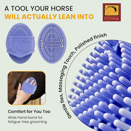 Epona Lavender Flexible Glossy Curry Comb for Horses – Soft, Ergonomic Grooming Brush with Flexible Tines for Deep Cleaning, Massage & Shedding Care