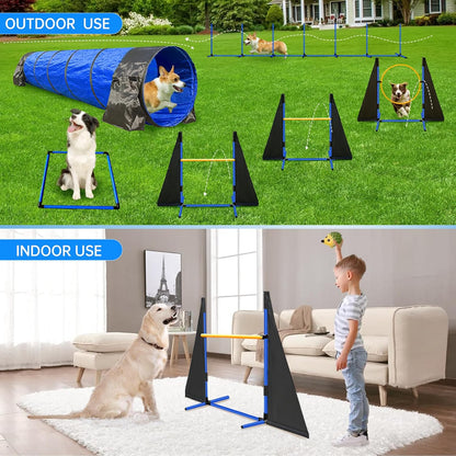 Dog Agility Course Backyard Set - Includes 2x10ft Tunnels, 2 Agility Hurdles,1 Jump Ring,1 Weave Pole, 1 Pause Box | Perfect Dog Agility Equipment for Obstacle Course | Easy Setup & Storage