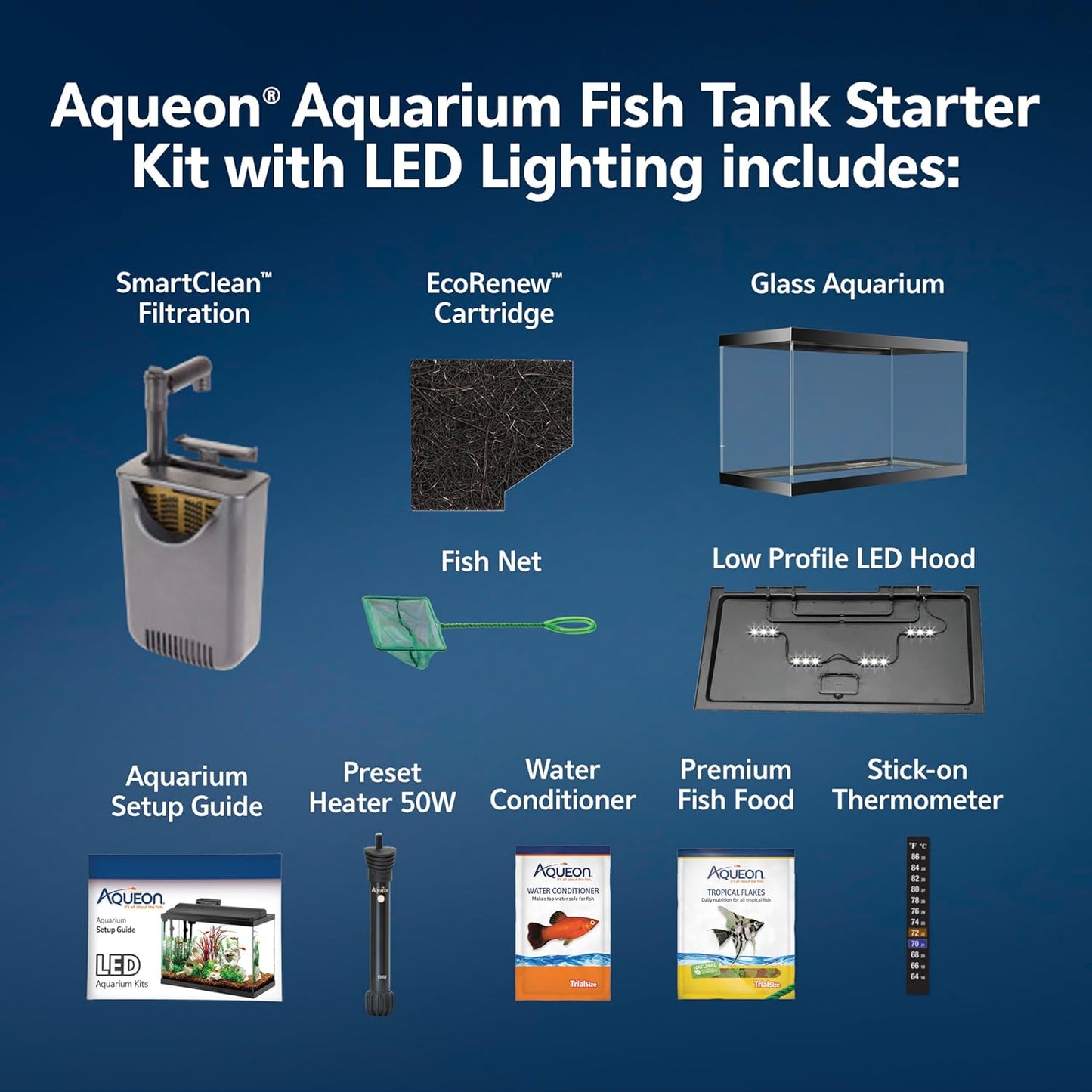 Aqueon Aquarium Starter Kit with Smart Clean Filtration and LED Lighting, Freshwater and Saltwater Fish, Perfect for Gouramis, Barbs, Bettas, 20-Gallon