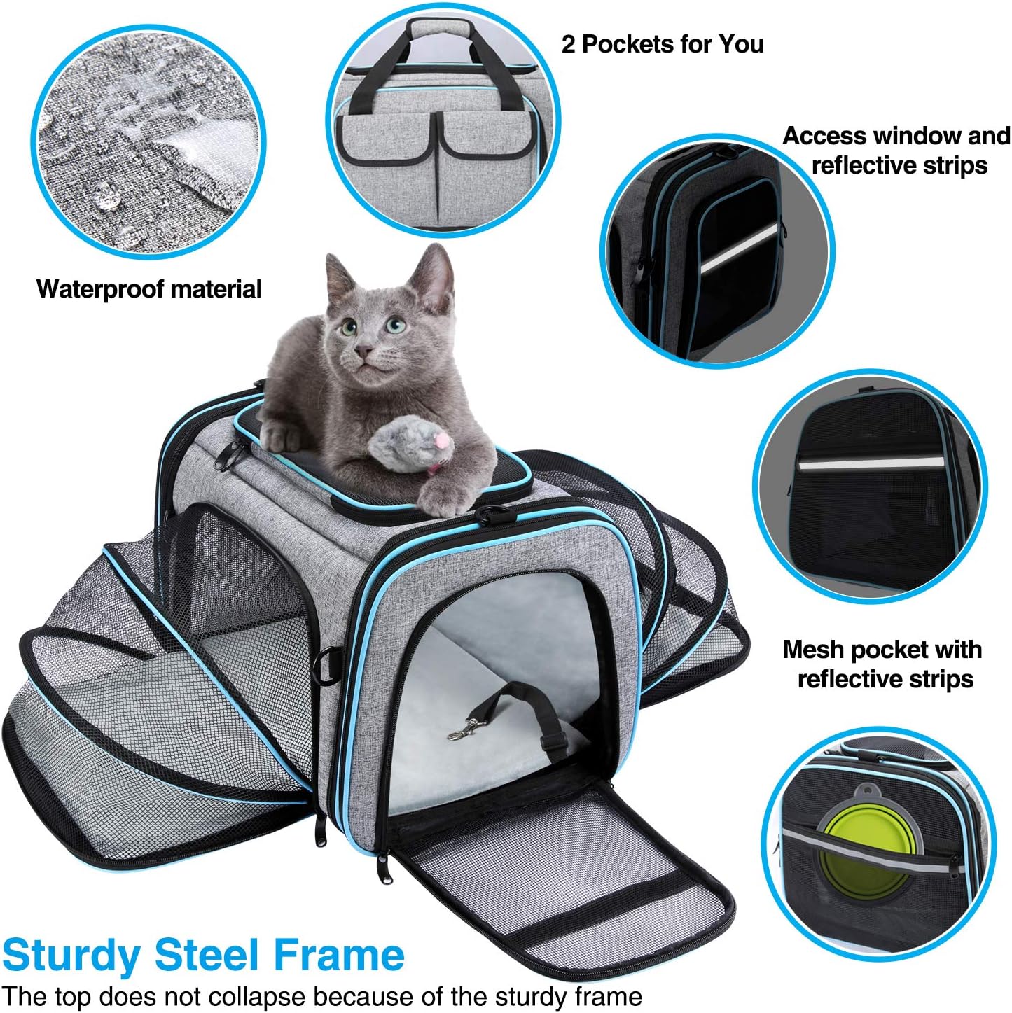 Airline Approved Pet Carrier, Large Soft Sided Pet Travel TSA Carrier 4 Sides Expandable Cat Collapsible Carriers with Removable Fleece Pad and Pockets for Cats Dogs and Small Animals