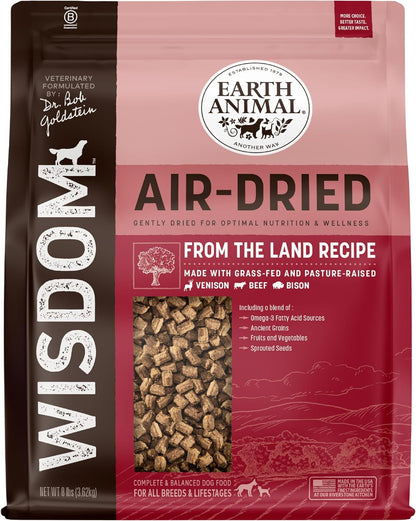 Earth Animal Wisdom Air Dried Dog Food - From the Land Recipe Premium Natural Dry Dog Food for All Breeds & Ages - 8 Lbs Bag