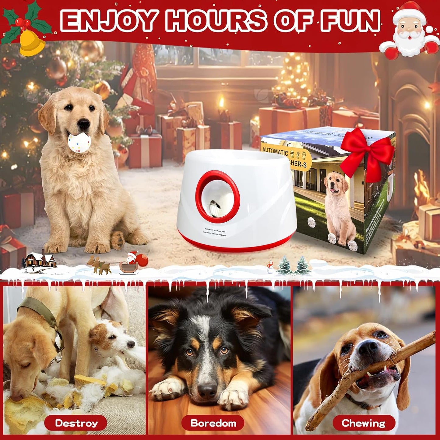 Automatic Ball Launcher for Dogs, Dog Ball Thrower with 19-32-45Ft Distance, Rechargeable Automatic Launcher with 6 Balls (2.2"), Dog Balls Launchers for Small & Medium Red