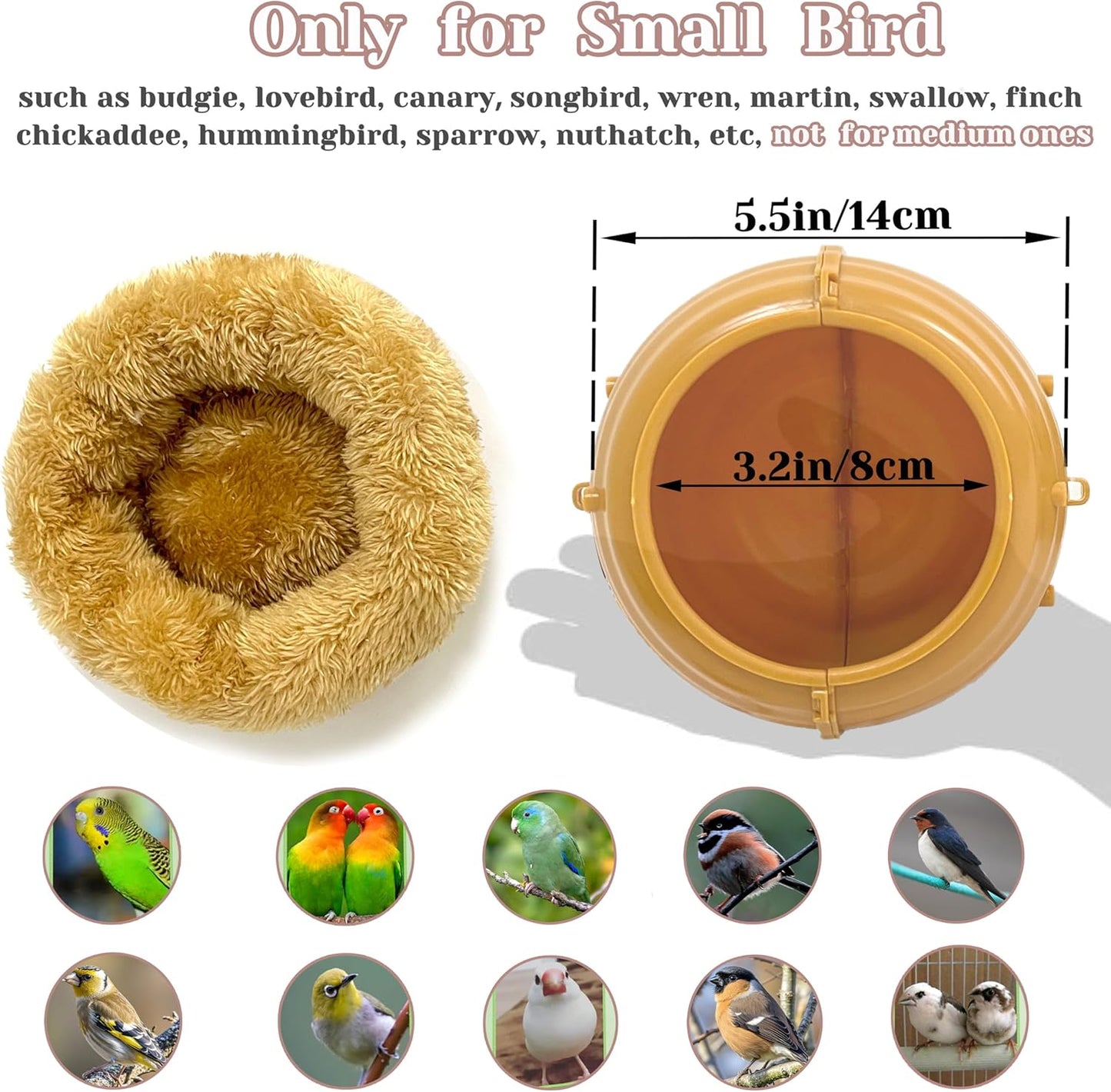Bird Nest for Cage Swing, Chewproof Small Bird Bed Hanging House Hut & 2Pcs Wooden Small Bird Foraging Toys, Interactive Parakeet Foraging Toys for Cage, Bird Enrichment Toys