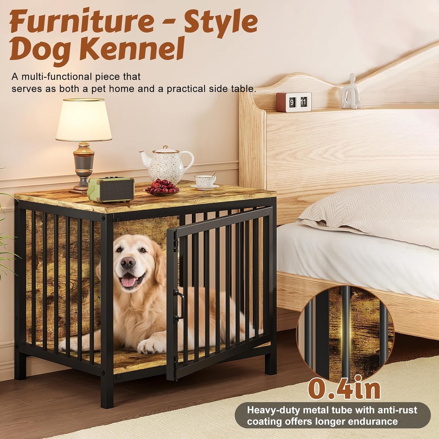 Dog Crate Furniture, Farmhouse Heavy Duty Dog Kennel, 31'' Wooden Dog House End Table for Small Medium Dogs, Rustic Brown