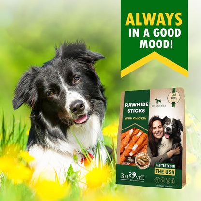 Beloved Pets Dog Treats & Long Lasting Rawhide Chews Wrapped Chicken 10.6 Oz – Pet Bones Sticks for Large, Medium & Small Breeds – Aggressive Chewers Snacks – Puppy Toys Treats