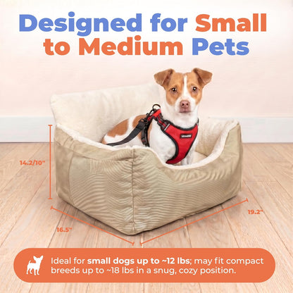 Best Pet Supplies Elevated Dog Car Seat for Small Dogs, Booster Seat with Safety Tether & Storage, Washable Travel Pet Seat for Front or Back Seat, Up to 25 lbs - Brown - 21 x 20 x 14