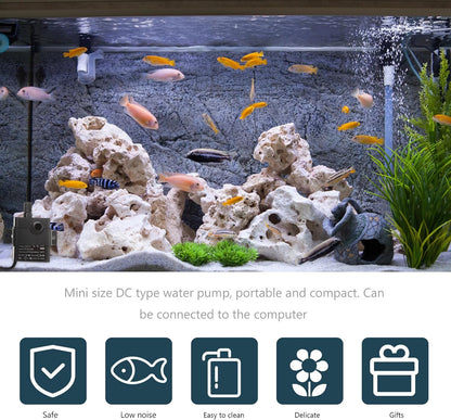 Mini Brushless Dc Water Pump 5V Submersible Fish Tank Water Cooling Pump for Aquarium and Pet Fountain with 2-Meter Lift for Aquatic Pets