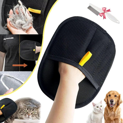 Reusable Pet Hair Removal Glove, Black Mesh, One Size Fits All, Washable Lint Cleaning Mitt with Ergonomic Design for Deep Detail Cleaning