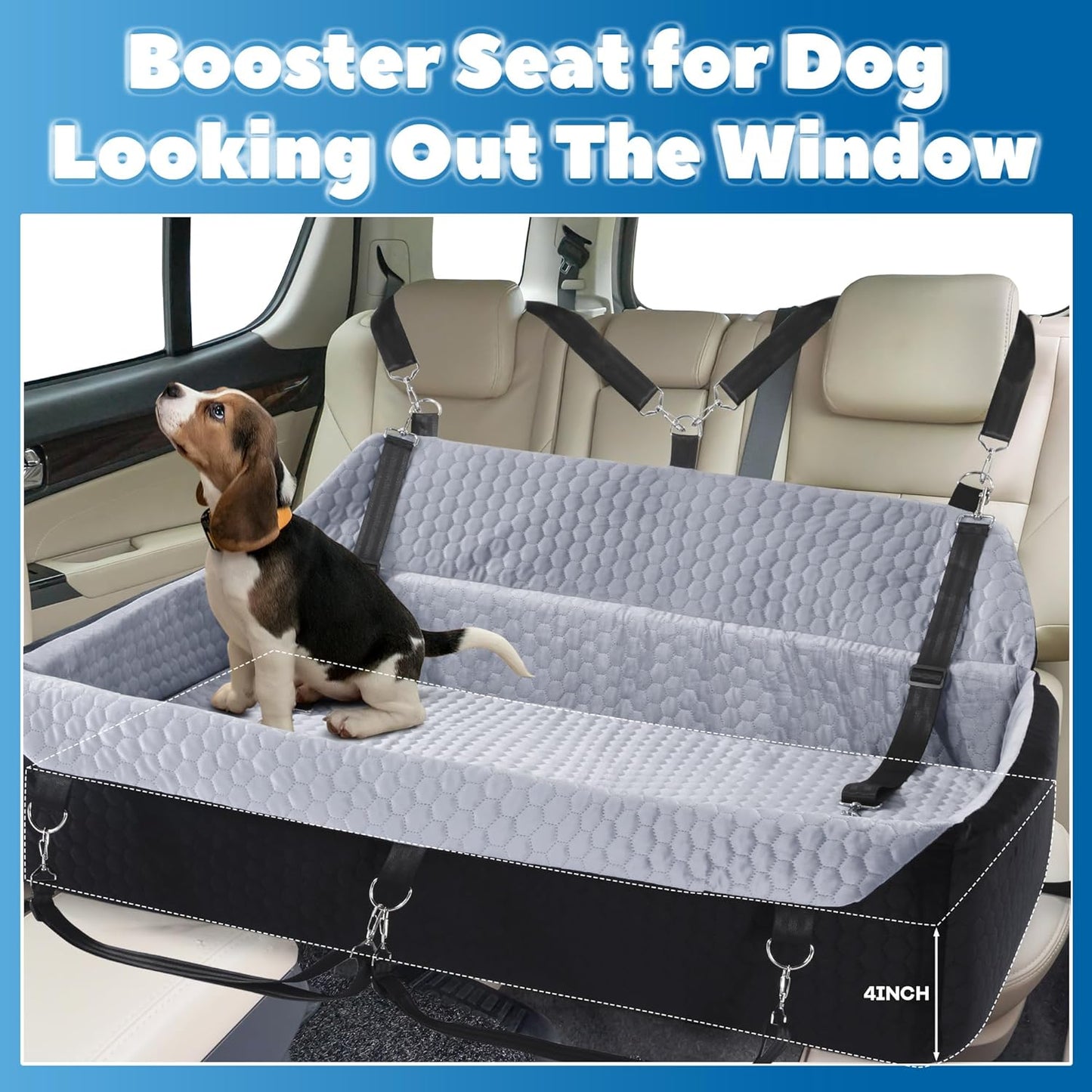 HOMBYS 42" L Dog Car Seat for Large and Medium, 4.2" Thick Dog Car Booster Seat, Back Seat Extender with 6 Straps, Pet Sofa Bed Cushion, Detachable & Machine Washable