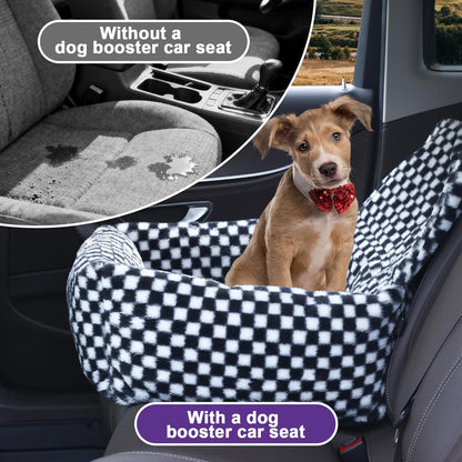 Dog Car Seat for Small Dogs,Medium Dog Car Bed with Detachable Washable Cover,Pet Puppy Booster Cars Seats with Safety Belt Up to 30 lbs(Grid Black)