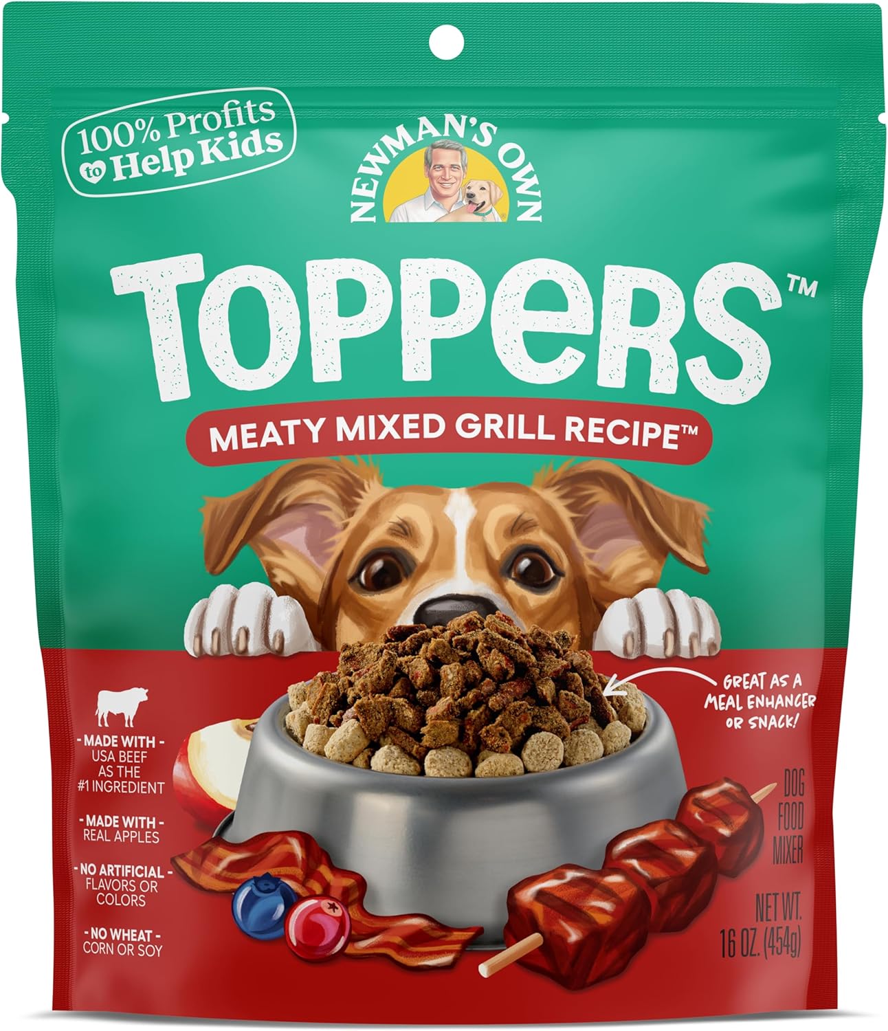 Newman's Own Dog Food Toppers | Variety Pack | Meaty Mixed Grill & Chicken Soup Recipe | 16 oz Bags (Pack of 2)