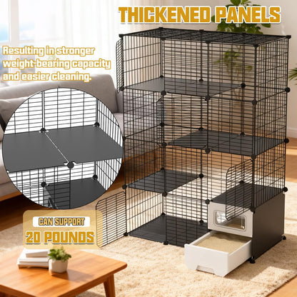 Cat Cage Indoor with Litter Box 4-Tier DIY Cat Crate, Cat Playpen Indoor & Outdoor Detachable Metal Wire Large Exercise Place Ideal
