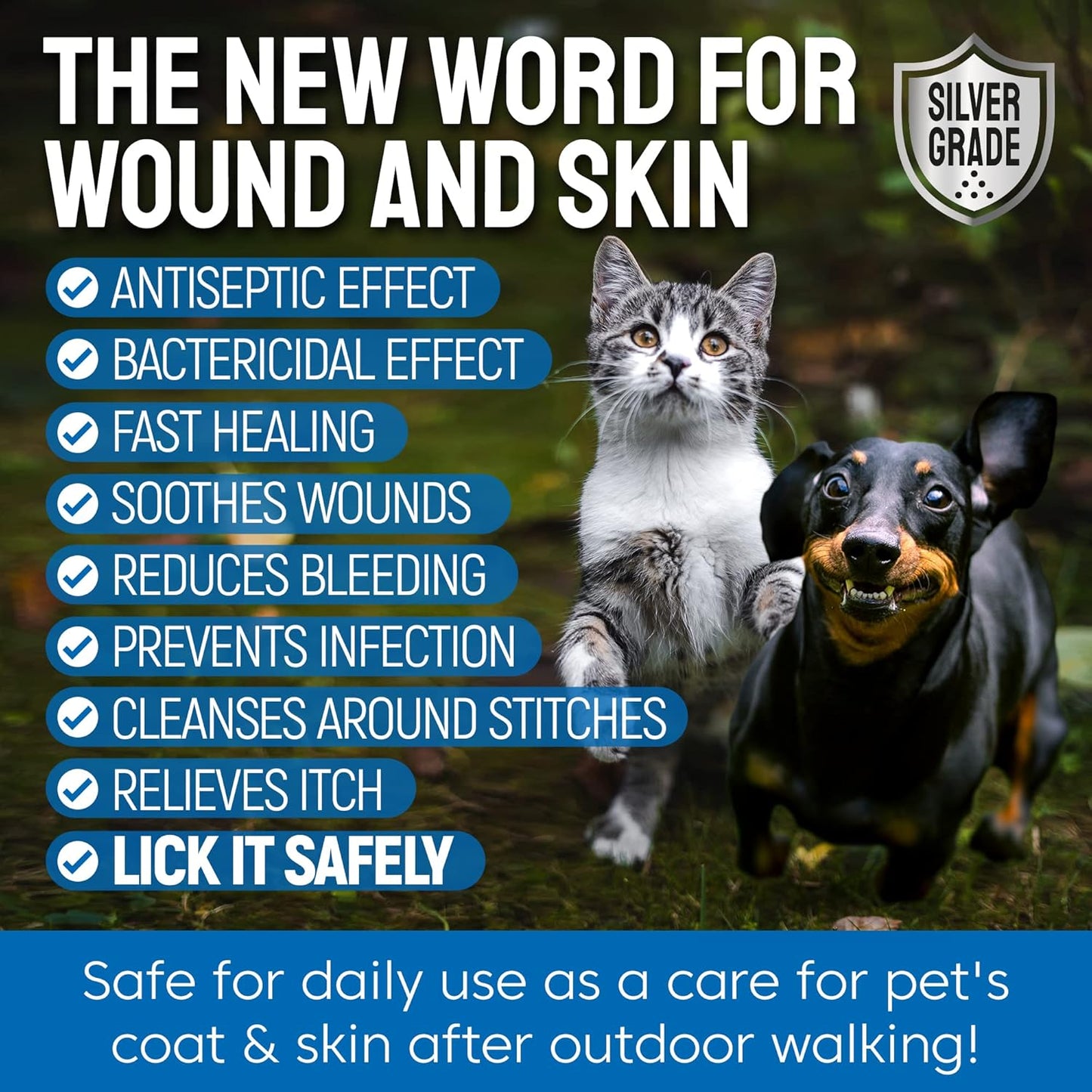 SILVER GRADE Wound Spray Hot Spot Treatment for Dogs, Cats, Pets – Better Use with a Dog Cone – Help with Itching, Irritation, Scratches, Rashes, Bites – Safe Composition – 3 Oz