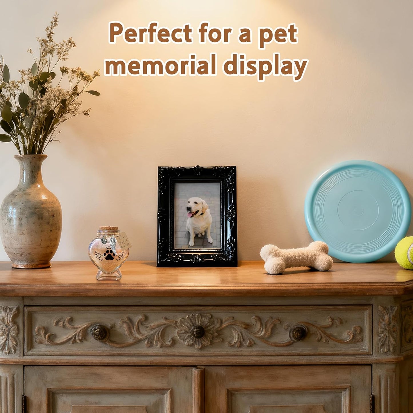 Dog Memorial Gifts for Loss of Pet - Rotating Wooden Frame for 4x6 Photo & Fur Hair Jar - Sympathy Gift for Pet Bereavement, Remembrance Keepsake - Rainbow Bridge Gift for Cat Lovers