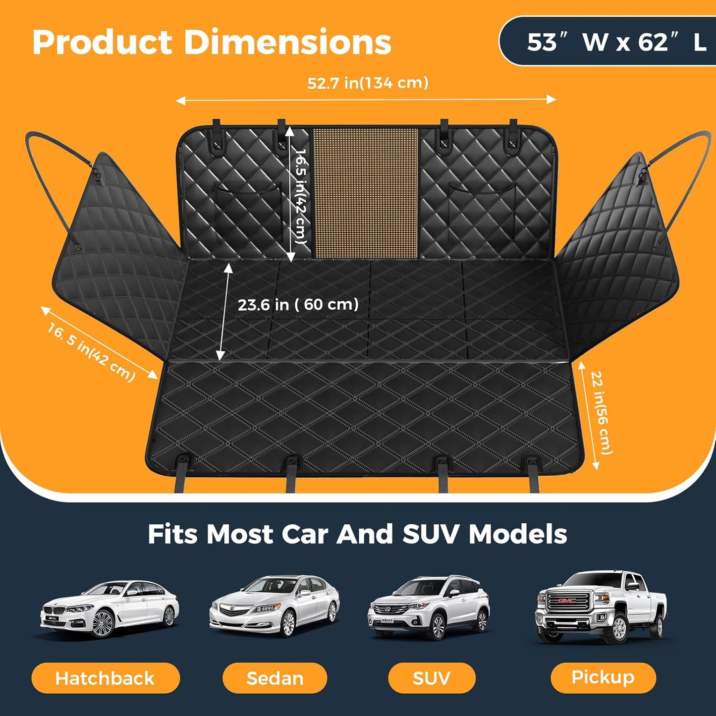 Dog Car Seat Cover for Back Seat, Hard Bottom Back Seat Extender for Dogs - Supports 400lbs,New Waterproof, Scratch Resistant, Anti Slip Portable Dog Hammock