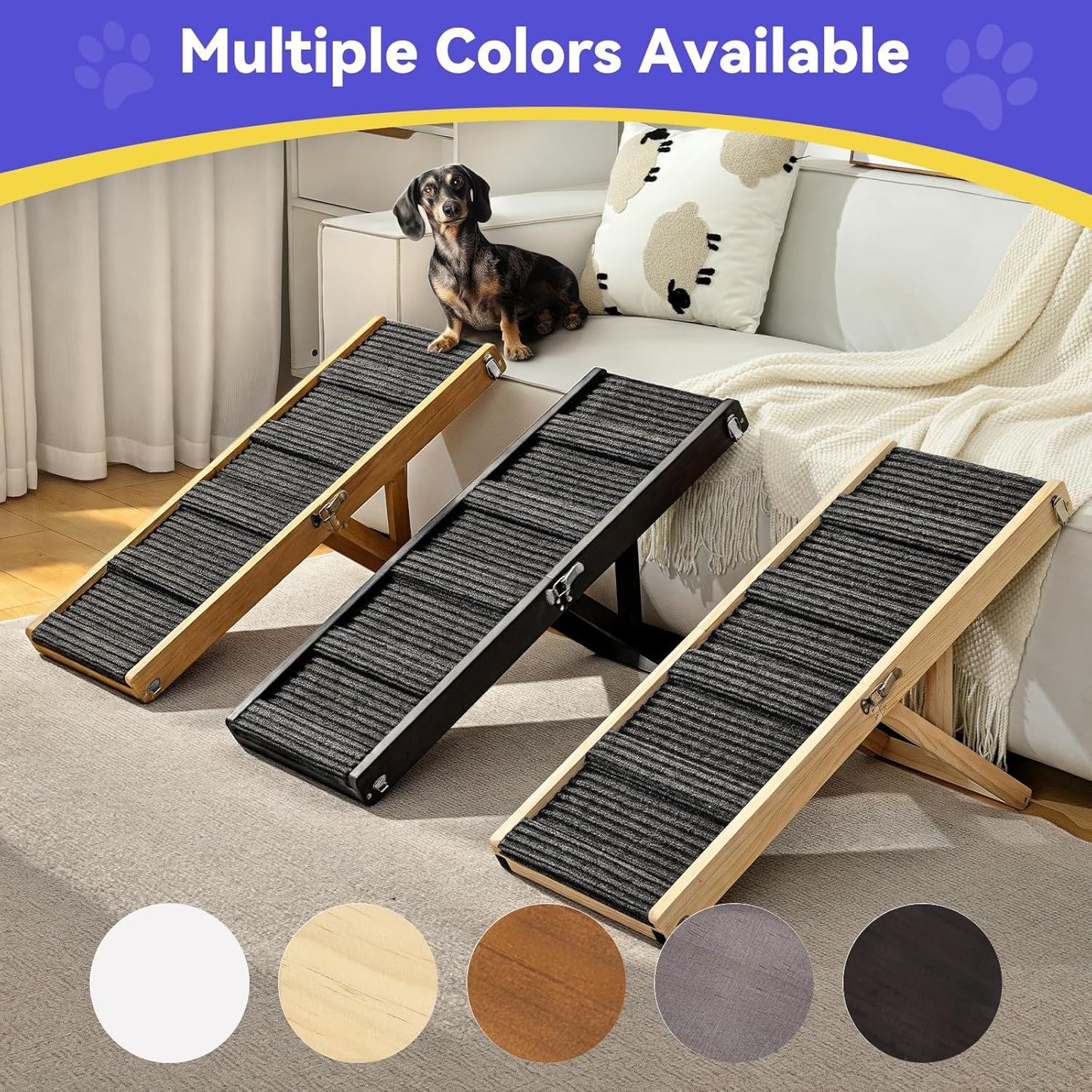 2025 Upgraded Dog Ramp for Couch, Foldable Small Dog Ramp for Low Bed, 4 Adjustable Height from 13'' to 21", Portable Stable Pet Steps with Non-Slip Pad, Pet Ramps Use for Sofa Couch Stairs